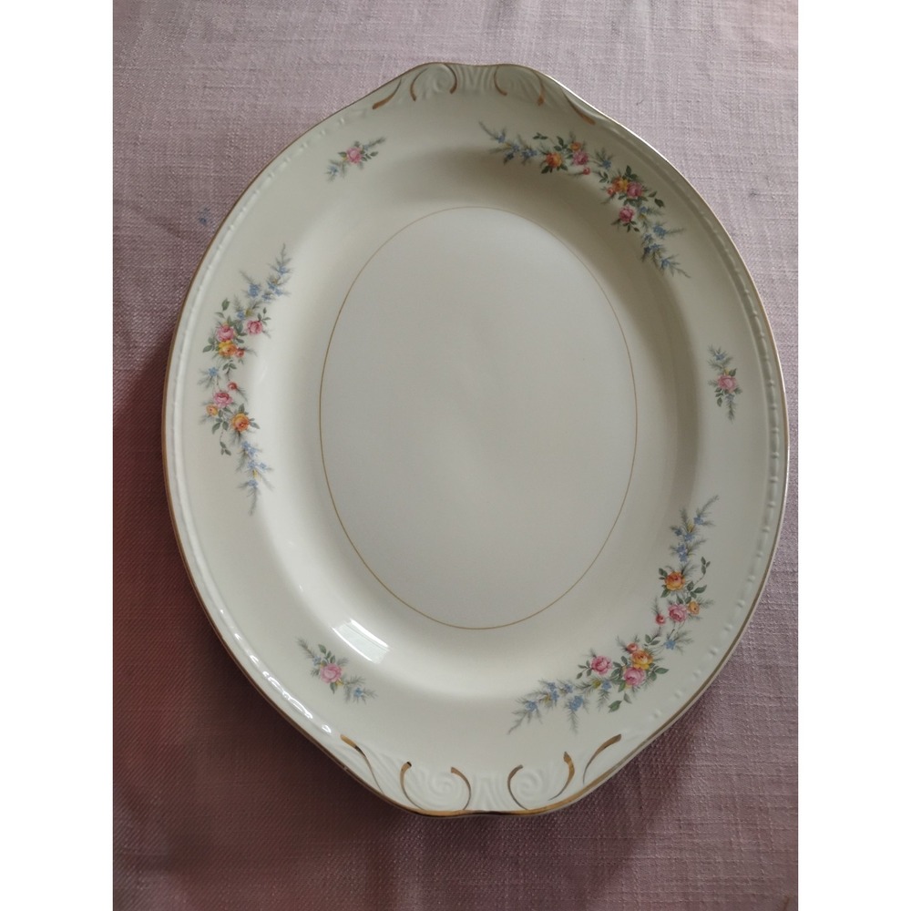 TERRIFIC LARGE 16" X 12" OVAL SERVING PLATTER CASHMERE PATTERN by HOMER LAUGHLIN